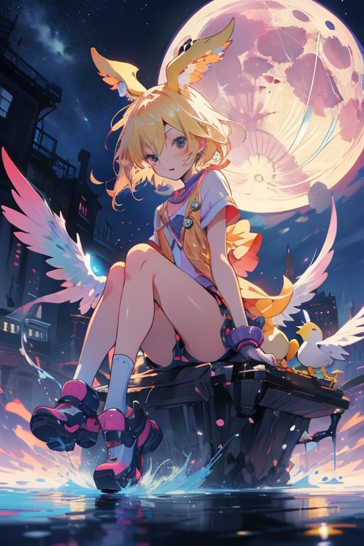 chica sentada sobre la luna cute,  cute,  mix on Tensor.Art