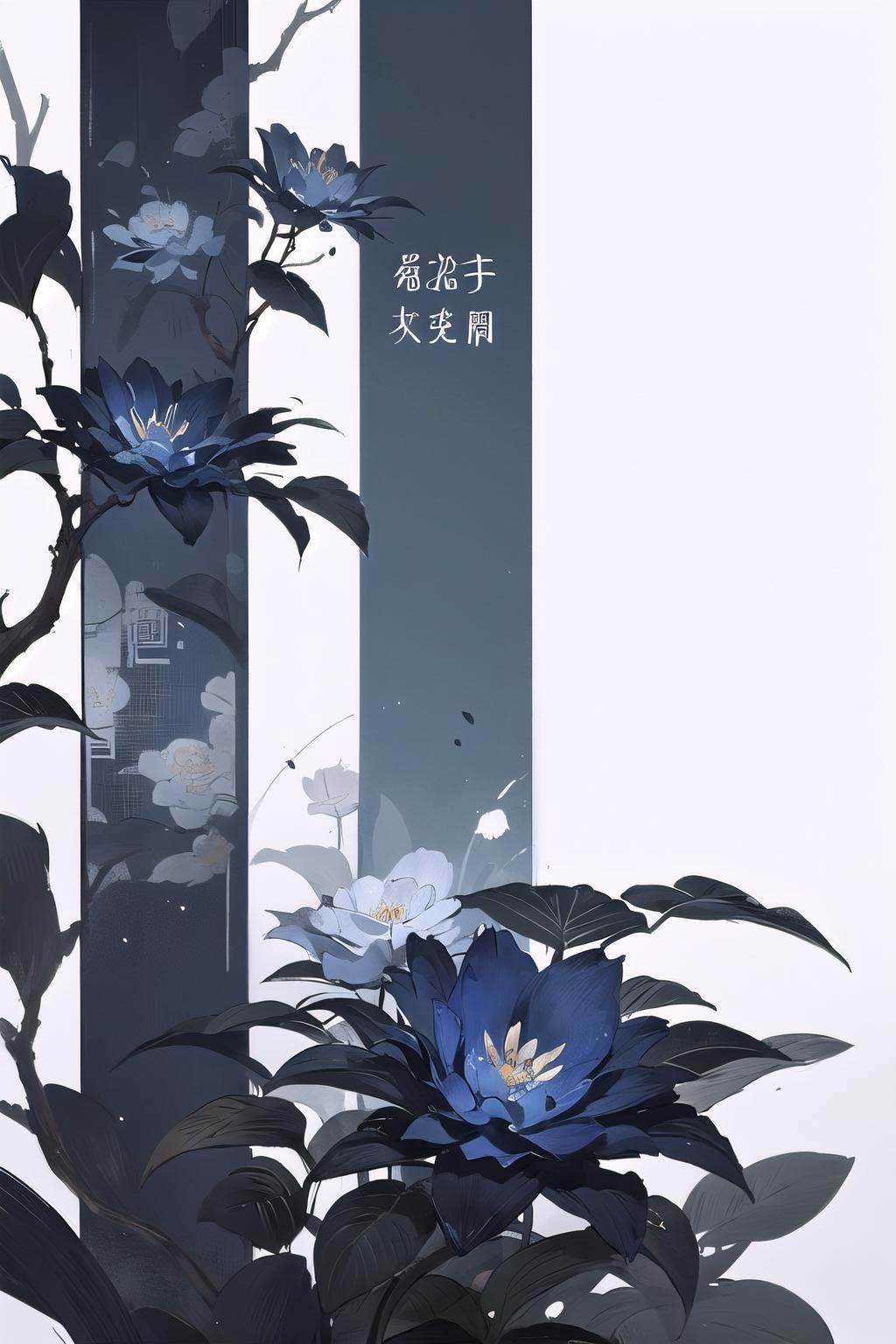 wrenchwhispersofzen,  white background,  blue flower on Tensor.Art