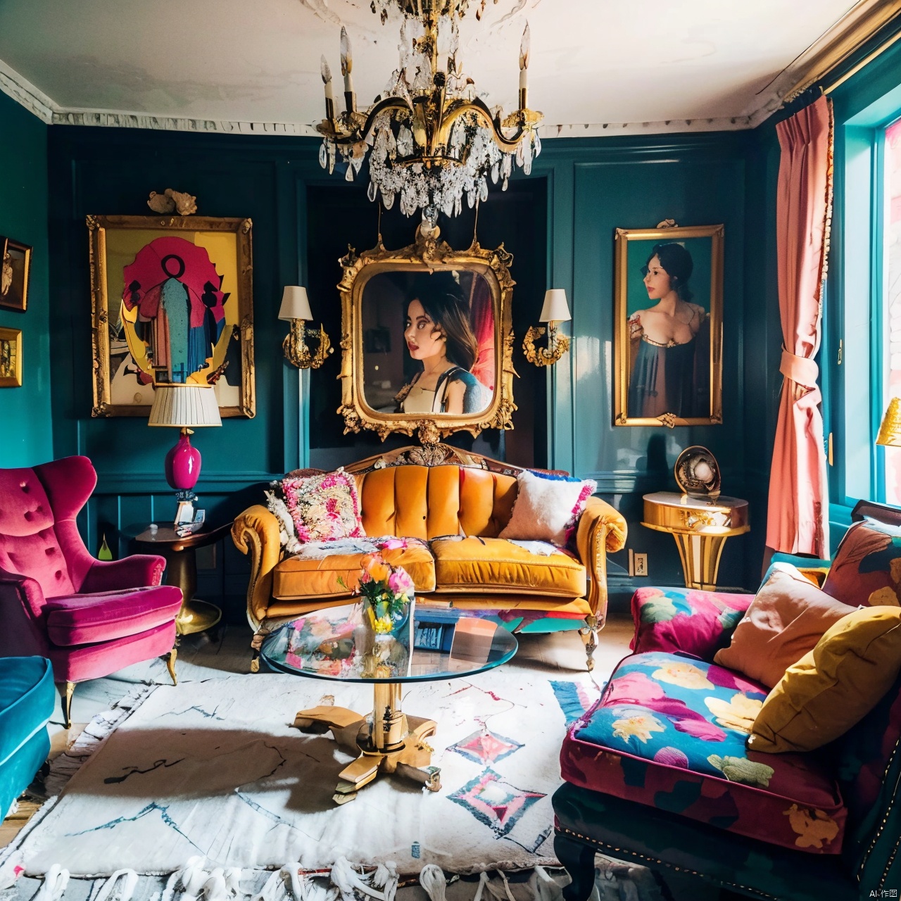 maximalism interior design ,cross-section,photo \(medium\),retro artstyle