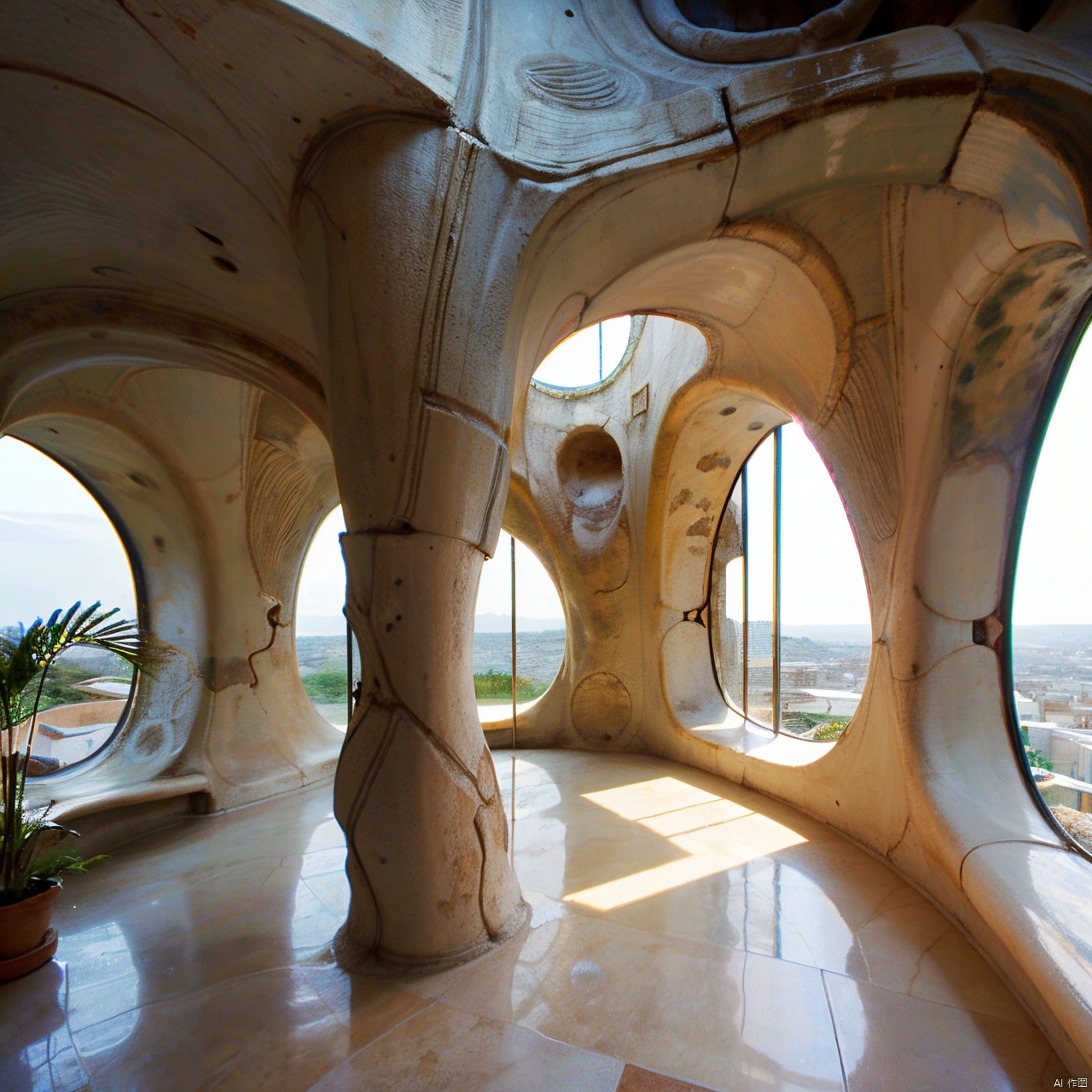Organic architecture,full moon,no humans,plant,scenery,tower,tree,window