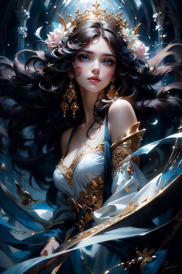 (Waist Shot,  A mesmerizing piece of art captures the essence of Nachtmusik,  an enchanting woman. The image on Tensor.Art
