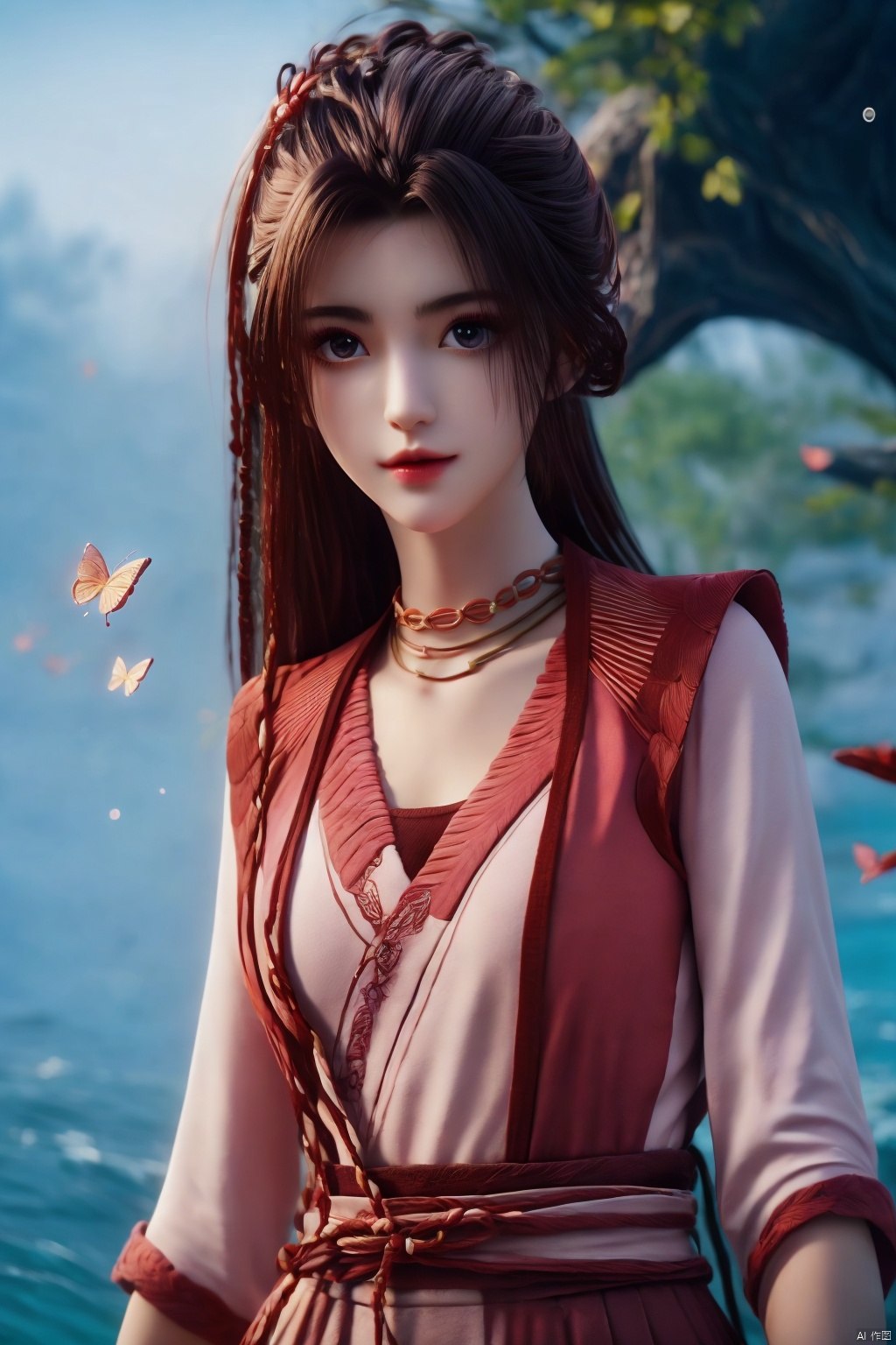  HDR, UHD, 8K, Highly detailed, best quality, masterpiece, 1girl, realistic, Highly detailed, (EOS R8, 50mm, F1.2, 8K, RAW photo:1.2), ultra realistic 8k cg,1 girl, solo focus,peafect body,Long hair,Messy hair,Bangs,hair between eyes,Sidelocks,Hair over shoulder,very long hair,shiny hair,floating hair,Bright eyes,big eyes,detailed eyes,beautiful eyes,hair ornament,hair flower,choker,frilled dress with lace,long dress,pleated dress,[loli],,outdoors,water,flower, in the ((sea of flowers)), flower field,meadow,beautiful detailed sky,feather,nature,(sunlight), skirt up,,moist skin, shiny skin, glossy skin, (best illumination, best shadow, extremely delicate and beautiful), perfect lighting, original, highres, dynamic angle, floating,depth of field, caustics,lens flare,warm lighting,(official art,beautiful and aesthetic:1.2),beautiful face, ultra detailed eyes, looking_at_viewer,kind smile,pose for picture,huolinger,, liuyifei, ((poakl)), Detail,wings,glint,glowing,((A butterfly)), , ZXH