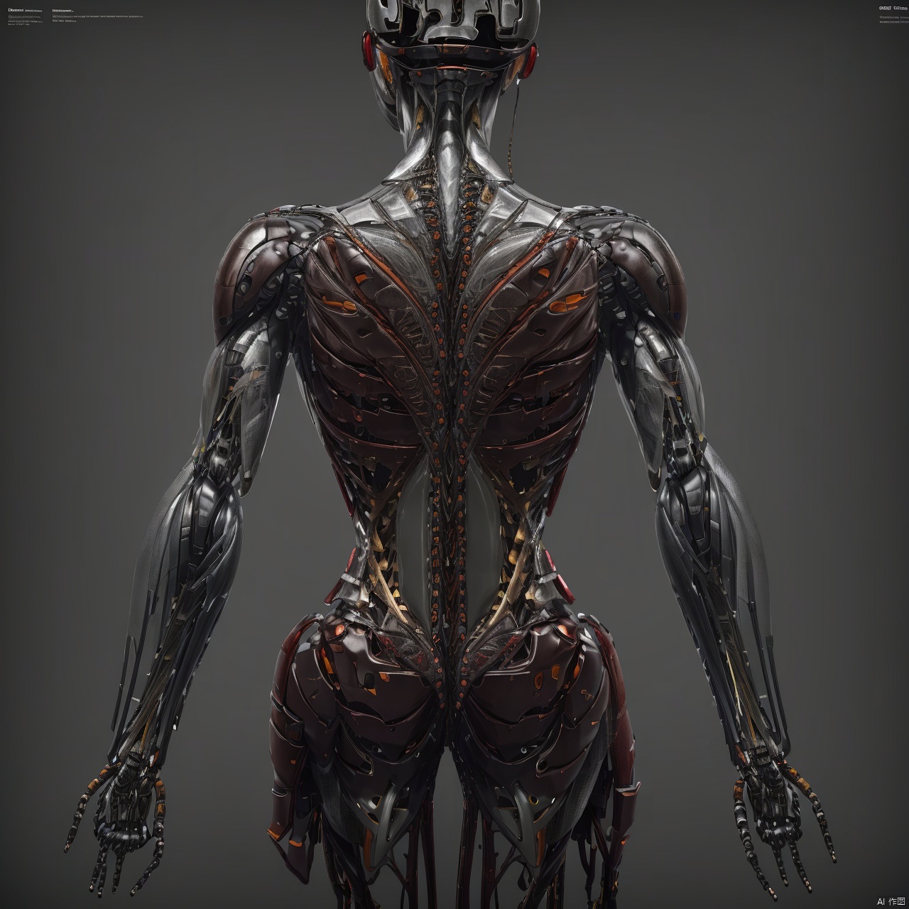 A robot, minimalist styling, industrial design, human-like, exoskeleton, transparent, grey background,, inhuman, robot, mecha, science fiction, realistic, non-human robots