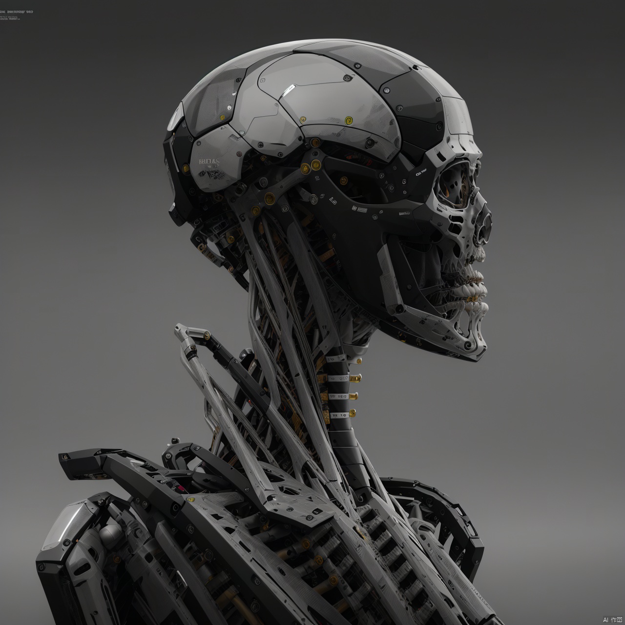  Front view of the robot,grey background, english text, no humans, watermark, robot, mecha, science fiction, realistic, skeleton, non-humanoid robot, spine, A cool mecha sketch design