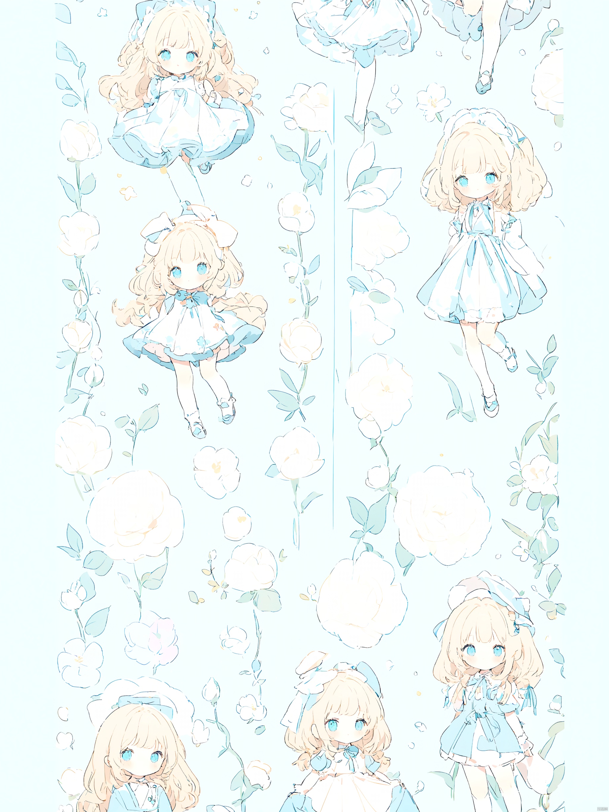 cute,loli,light cyan,Multiple girls,Stickers,Simple background,beautiful,masterpiece,extremely detailed,best quality,very aesthetic