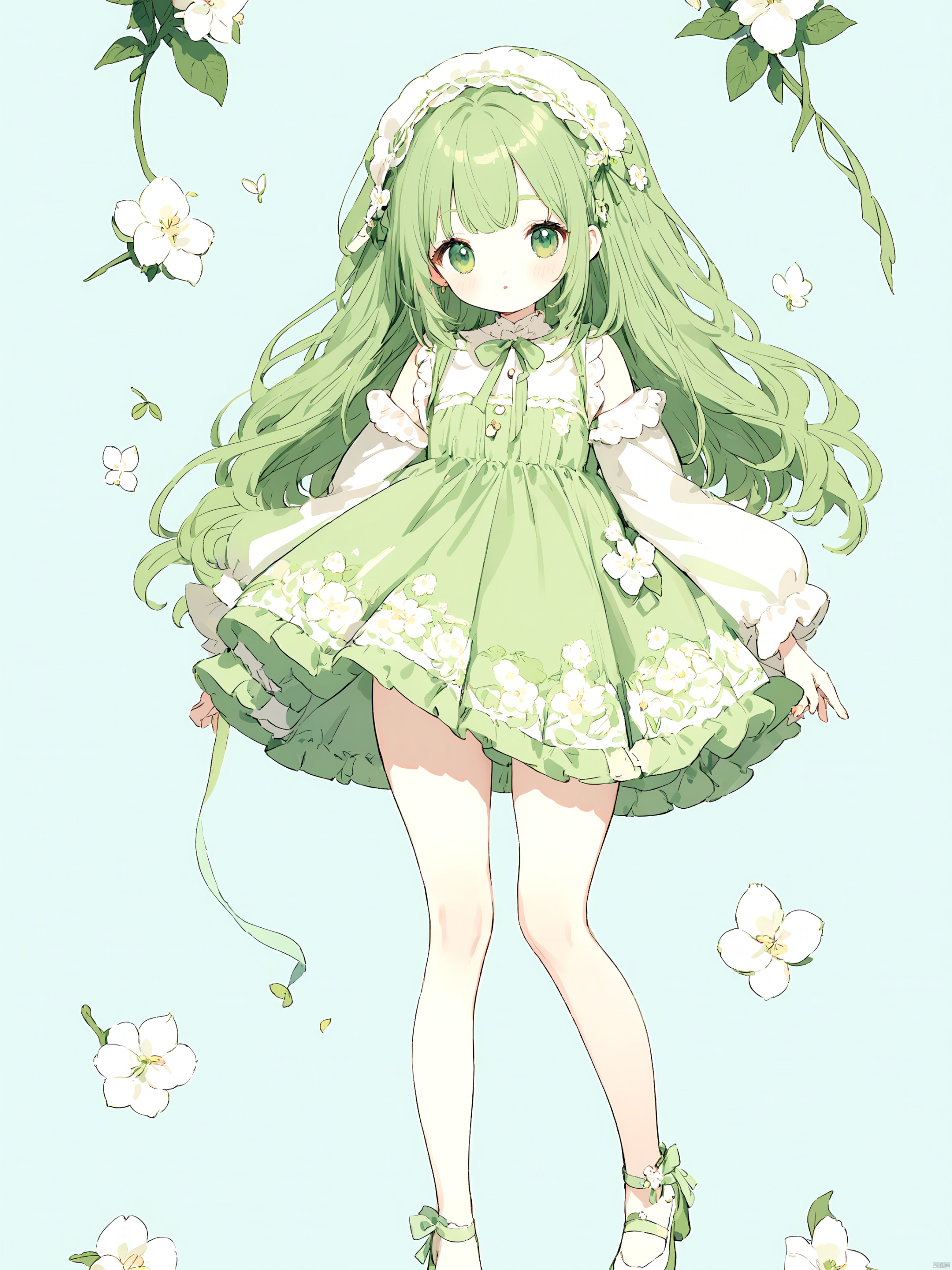 cute,loli,full body,light green,Multiple girls,Stickers,Simple background,beautiful,masterpiece,extremely detailed,best quality,very aesthetic