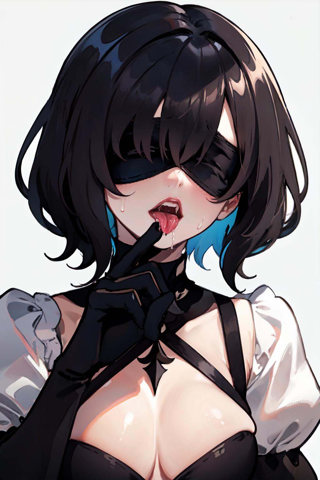 nyantcha style,  split-color hair[white hair,  black hair] on Tensor.Art