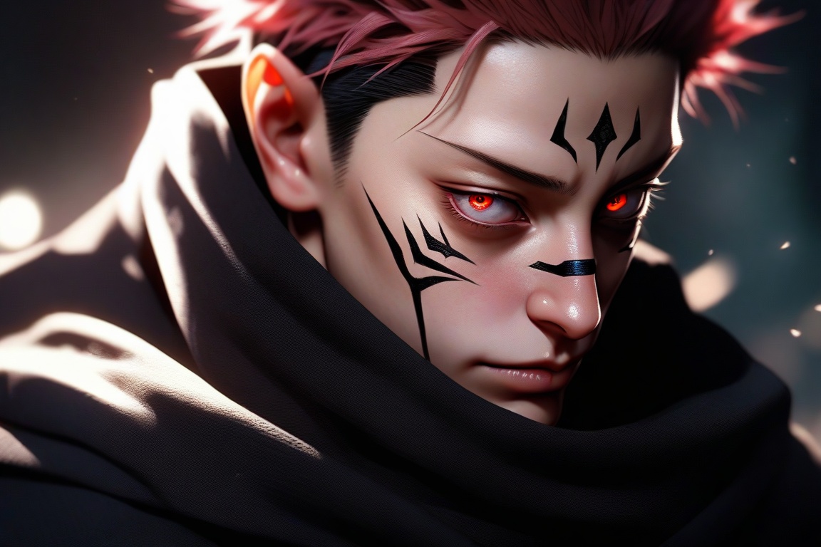 semi realistic anime,  ryoumen sukuna \(jujutsu kaisen\),  jujutsu kaisen on Tensor.Art