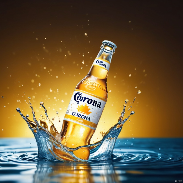  food commercial poster,a few Corona,no humans,water drop,water,water splashing,splashing,depth of field,blurry,, masterpiece,best quality