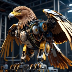 Robotic eagle, 8k unreal engine render, wires and gears, photorealistic