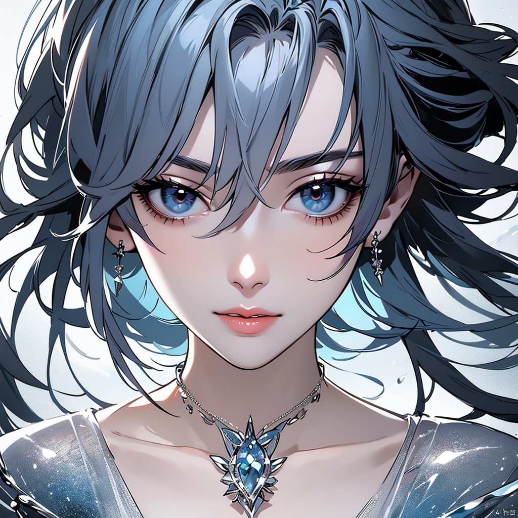 (masterpiece),(best quality),(super fine illustration),(beautiful and detailed eyes),{very detailed light},{painting},{{very fine 8K CG wallpaper}},anime,1girl,solo,beautiful detailed ice,beautiful detailed water,ice palace,galaxy,gem,jewelry,necklace,