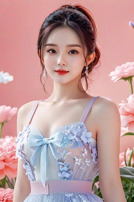 1girl beauty is standing on the flower,  the facial details are perfect,  and the character details are exquisite on Tenso...