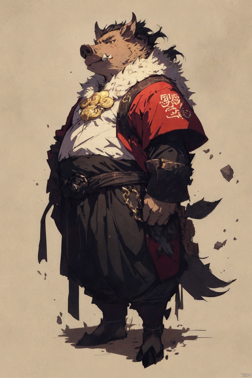 镜头质量：Bestquality,8k,(((masterpiece))),((bestquality)),
镜头位置：(full_body:1.2),
人物：,1boy,
环境背景：
图像风格：
提示词：, Boar_zhuyao