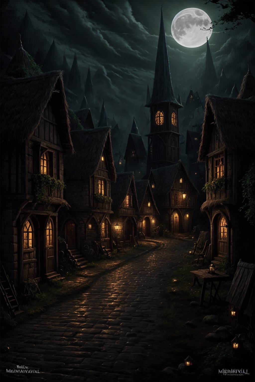 Dark_Mediaval,  no_humans,  village on Tensor.Art