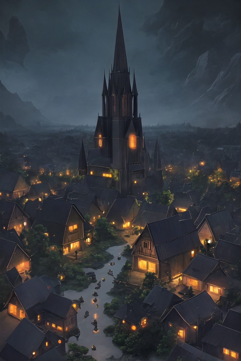 Dark_Mediaval,  no_humans,  village on Tensor.Art