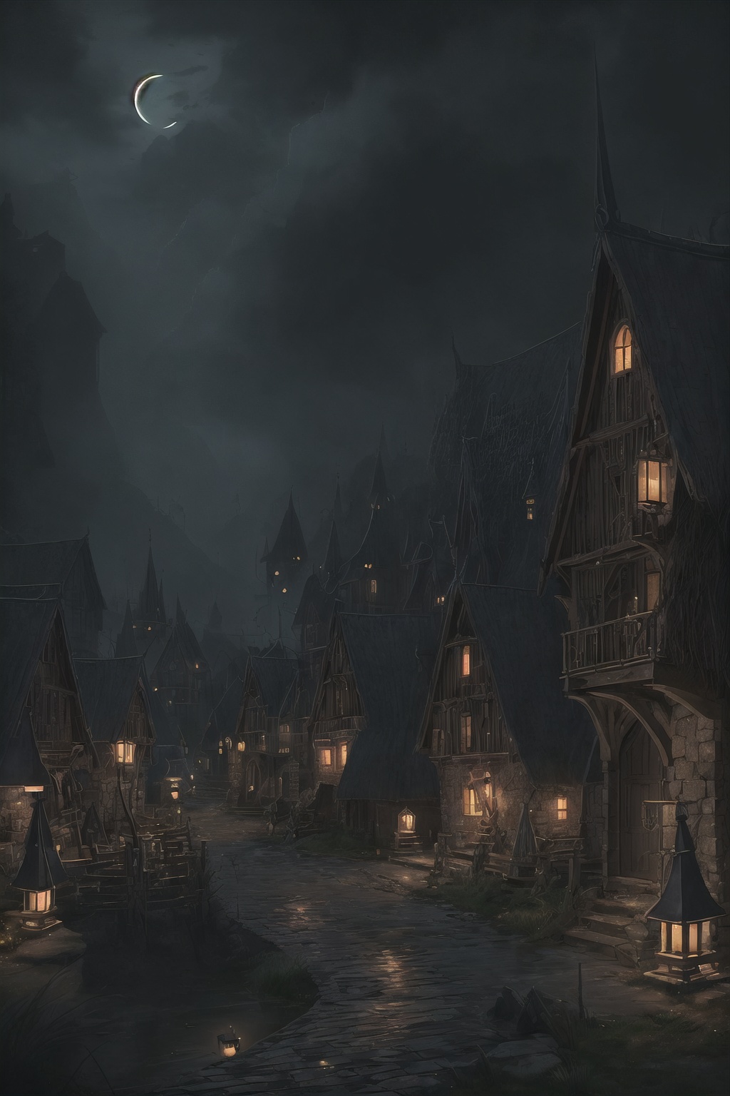 Dark_Mediaval,  no_humans,  village on Tensor.Art