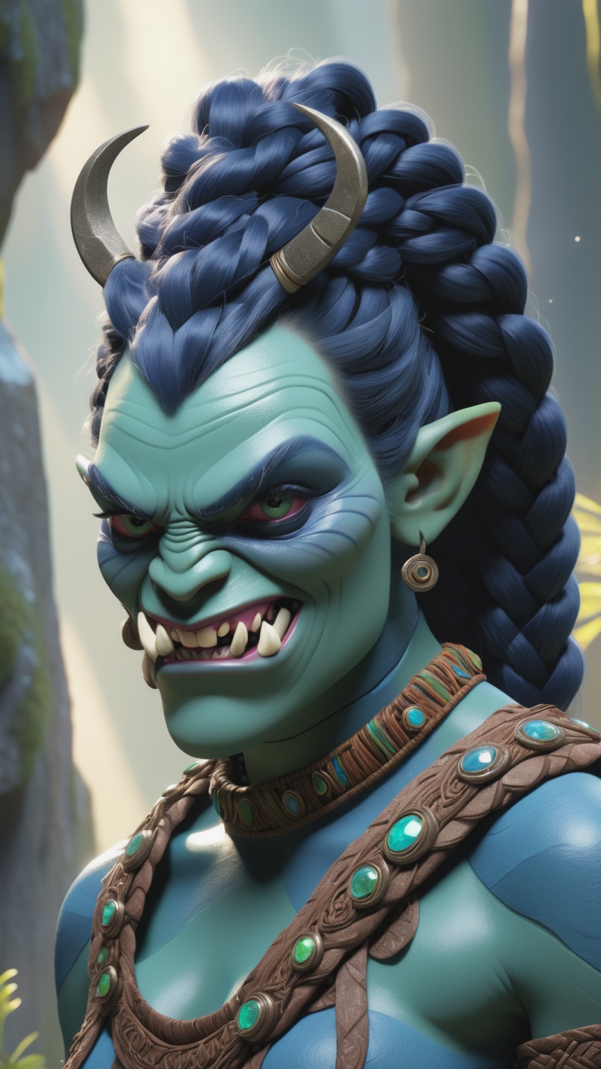 psychedelic style professional 3d model female Orc,  fictional humanoid creatures,  brutish on Tensor.Art