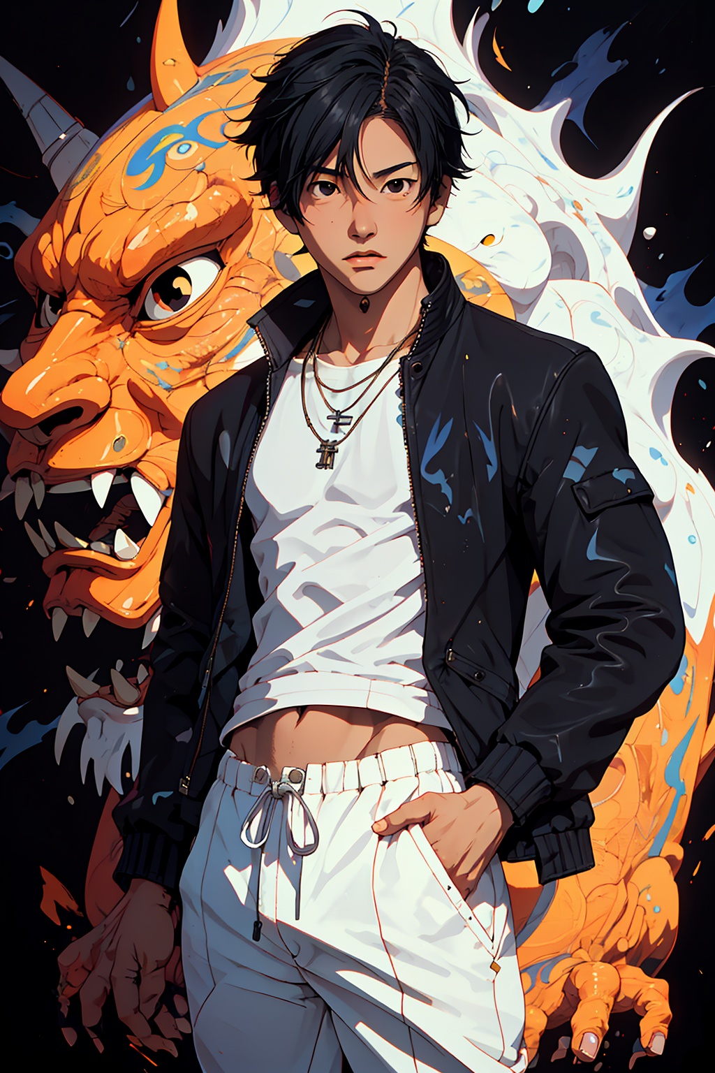 1boy,  Tsutomu Senkawa solo,  oil painting on Tensor.Art