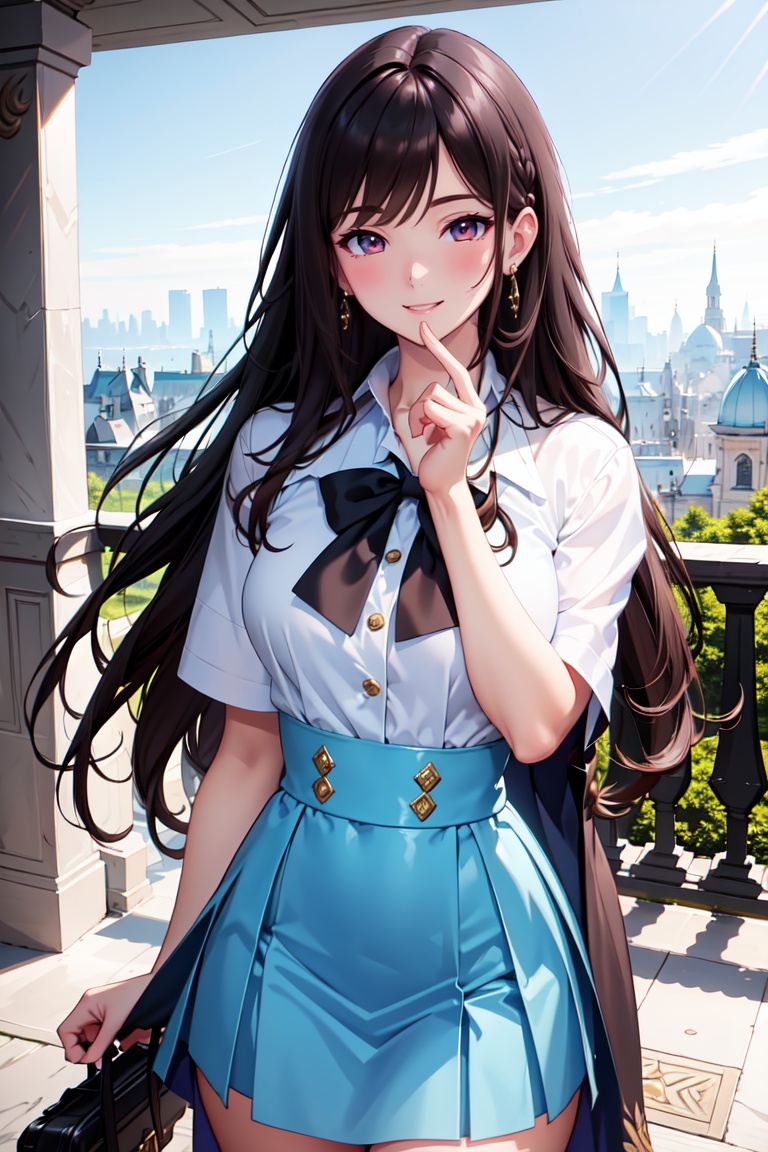 Pretty and beautiful girl. She wears a very fancy schoolgirl uniform (white blouse,  skirt) . She is a very badass. Hyperd...