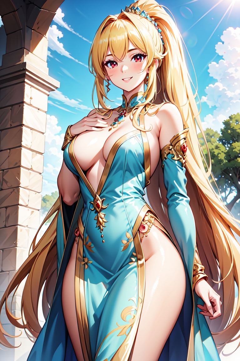 Pretty and beautiful girl. She wears a very fancy princess dress. She is a very badass. Hyperdetailing masterpiece,  hyper...