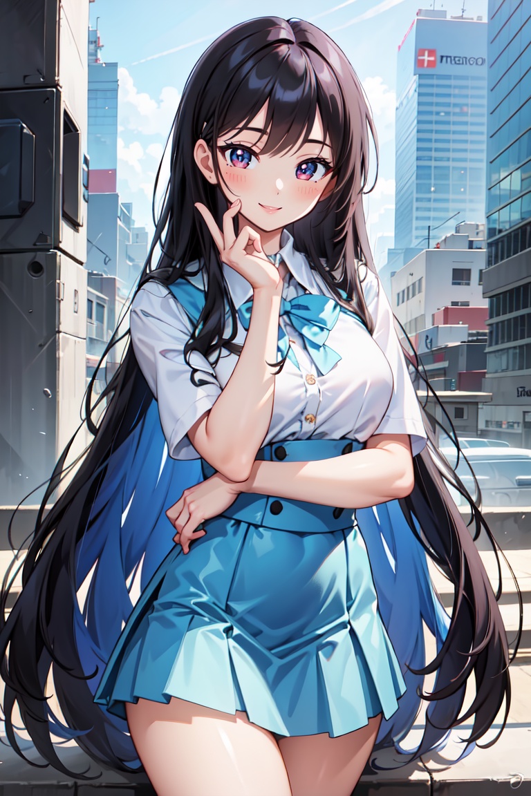 Pretty and beautiful girl. She wears a very fancy schoolgirl uniform (white blouse,  skirt) . She is a very badass. Hyperd...