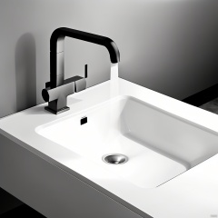 simple background, monochrome, greyscale, grey background, gradient, gradient background, no humans, still life, sink, faucet