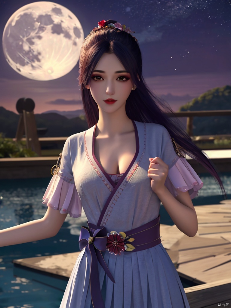 best quality, masterpiece, highres,Beautifulface
flower sea,starry_night,full_moon,
1girl,medium breasts,slender,glamor,narrow_waist,
nangong-xier, nangongxier