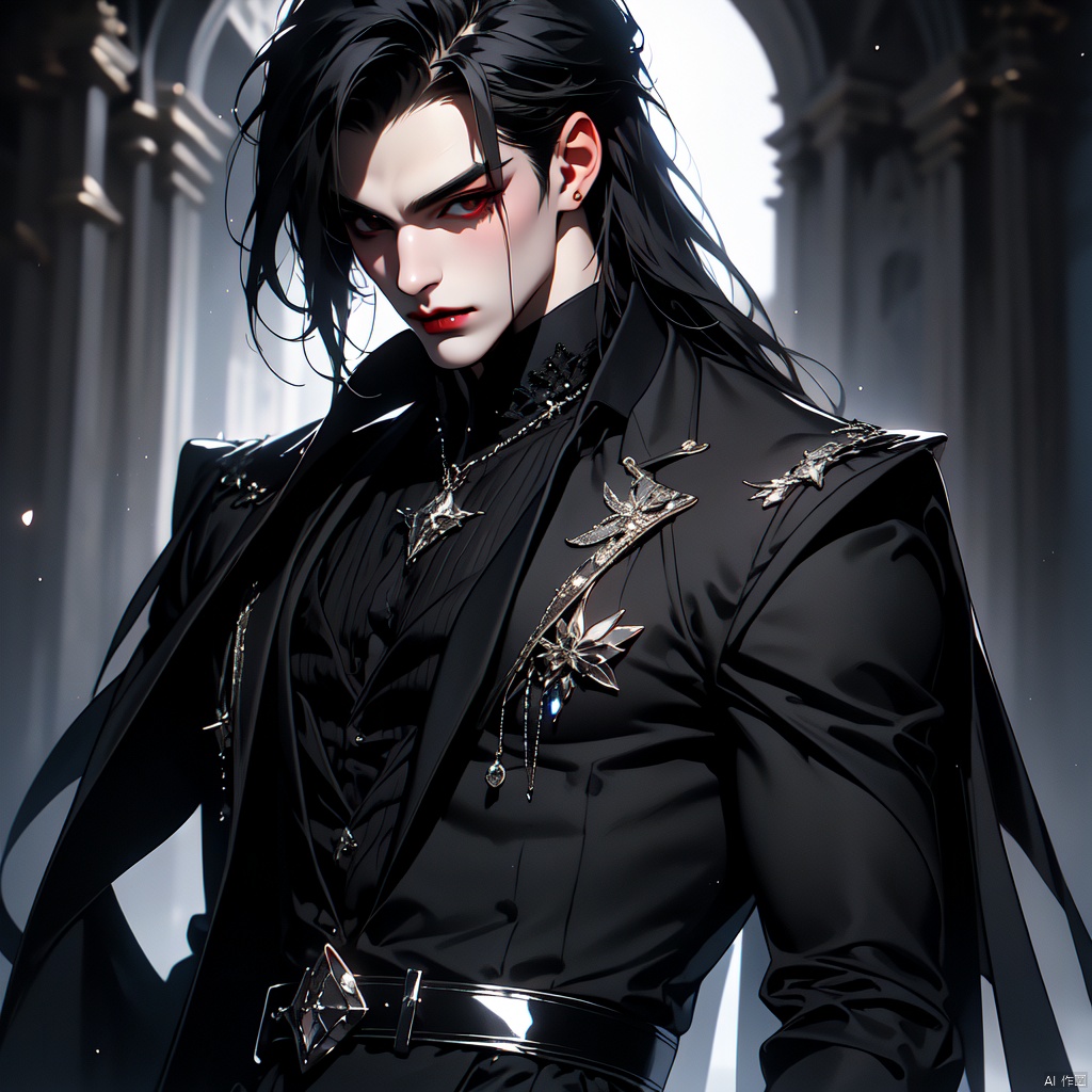 {very detailed light},{painting},{{very fine 8K CG wallpaper}}, (Premium, Best Quality, Art, Beauty and Aesthetics: 1.2),Castle,Vampire,((A boy with ruthless eyes)), cold,solo, kula diamond, red eyes,gloves, belt, lips,gothic,cold attitude