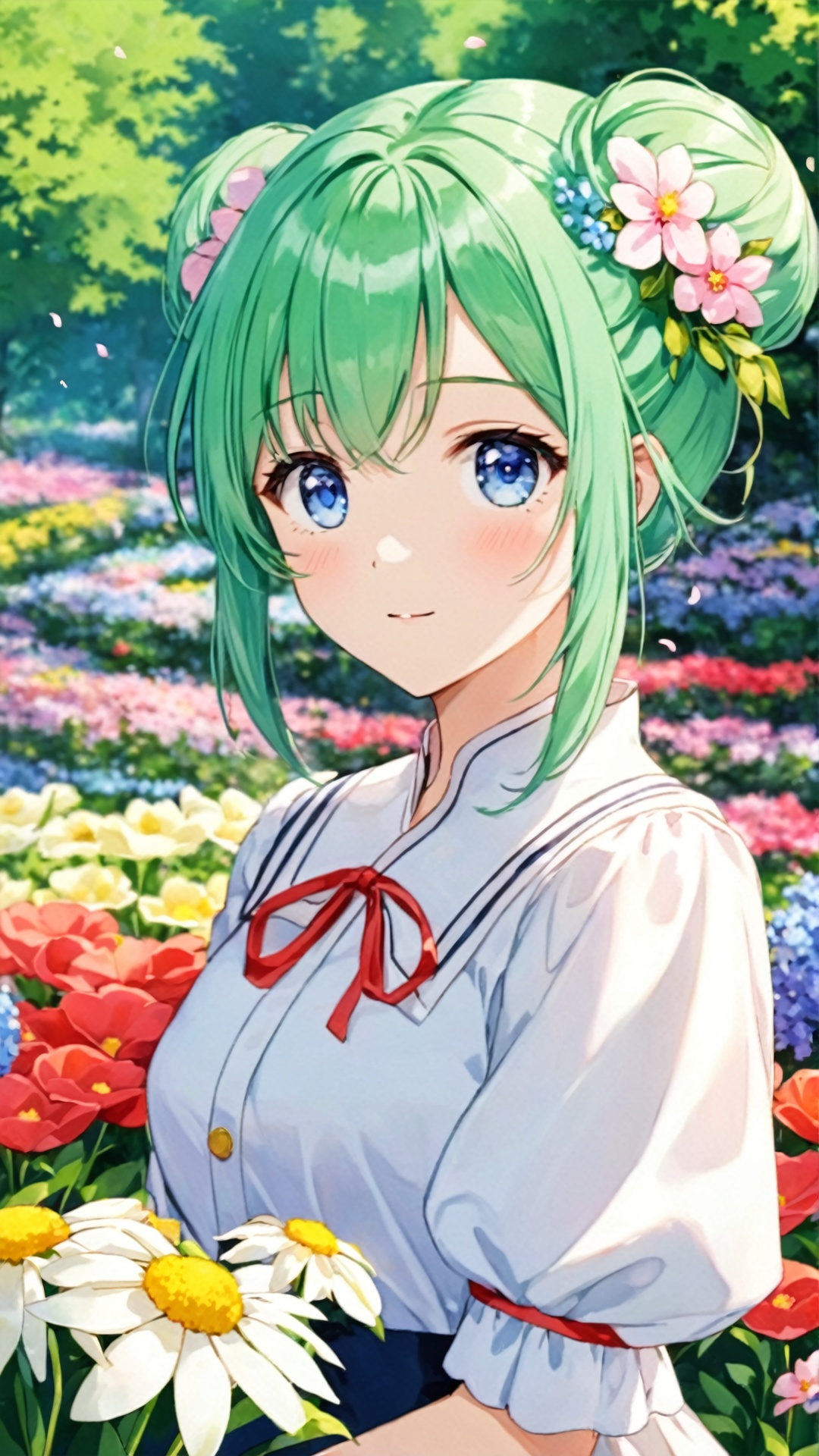 Aura,  green hair,  two hair buns on Tensor.Art