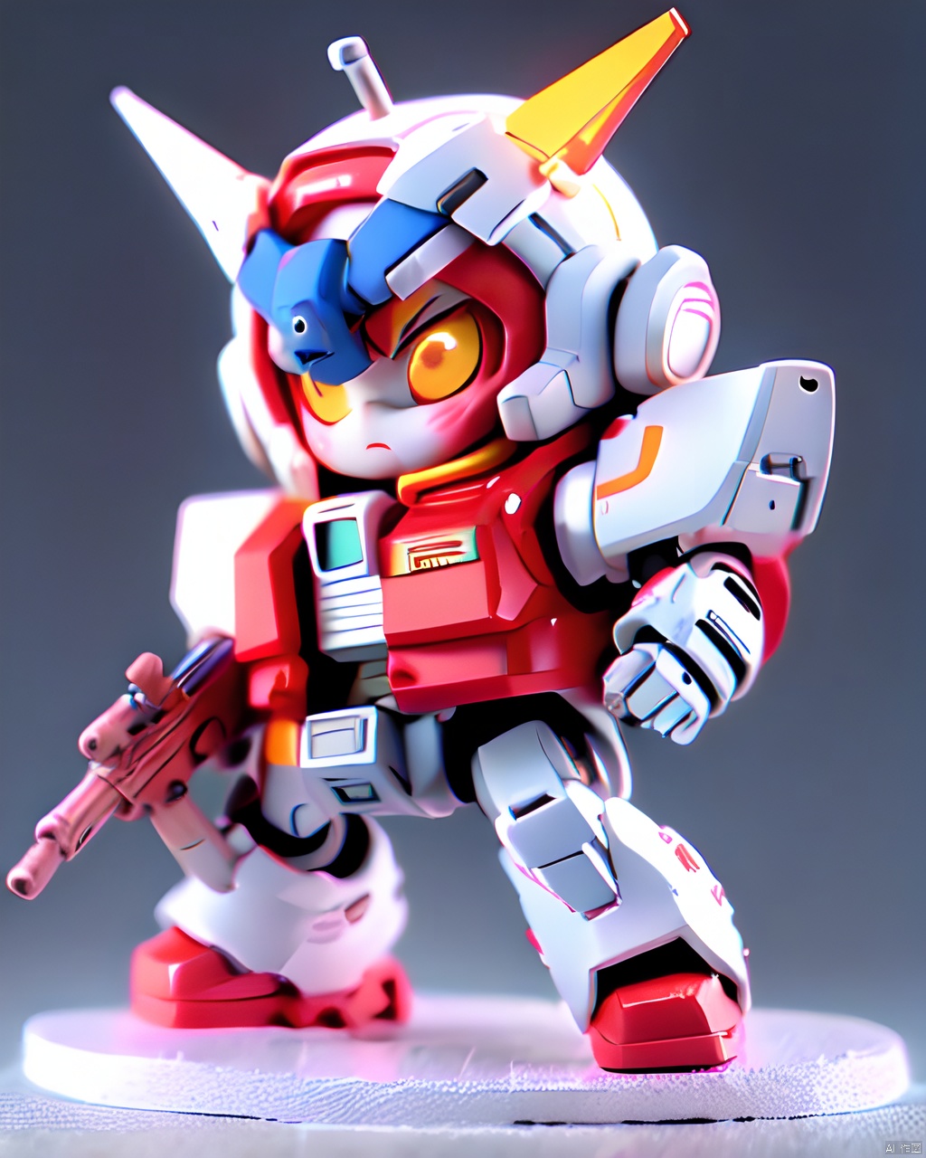  gdsj,robot,mecha,chibi,solo,no humans,weapon,v-fin,gun,holding,space,mobile suit,holding weapon,holding gun,beam rifle,clenched hand,science fiction,glowing,energy gun,glowingeyes,, ( figma:0.8)