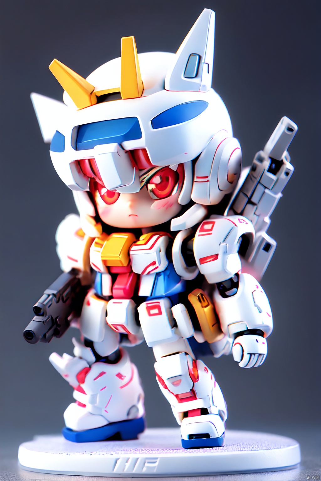  gdsj,robot,mecha,chibi,solo,no humans,weapon,v-fin,gun,holding,space,mobile suit,holding weapon,holding gun,beam rifle,clenched hand,science fiction,glowing,energy gun,glowingeyes,, ( figma:0.8)