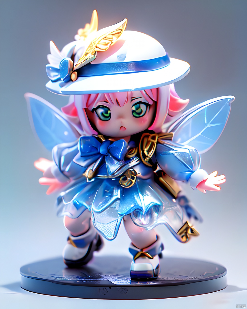  gdsj,(Full body photo),1 Transparent cute fairy,(Exquisite hat:1.2),Fantasy glow,clean,white background,(Raytracing, HDR, Reasonable design, High detail, Masterpiece, Best quality, Ultra HD),light blueuniform,, ( figma:0.8)