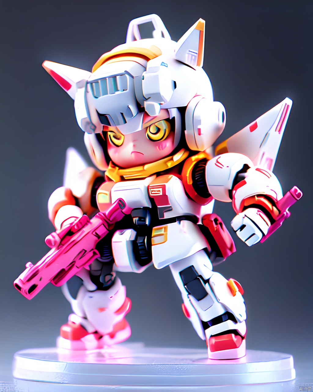  gdsj,robot,mecha,chibi,solo,no humans,weapon,v-fin,gun,holding,space,mobile suit,holding weapon,holding gun,beam rifle,clenched hand,science fiction,glowing,energy gun,glowingeyes,, ( figma:0.8)