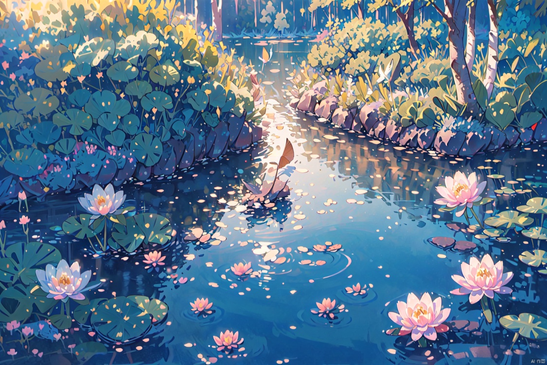  (extremely detailed CG unity 8k wallpaper),(((masterpiece))), (((best quality))), ((ultra-detailed)), (best illustration),(best shadow), ((an extremely delicate and beautiful)),dynamic angle, close-up of a small house by the lake, beautiful sunny summer day, water lilies in the lake blooming, lush plants, sunlight shining through the white clouds, bold colors, fairy tale, fantasy,wind,classic, (detailed light),feather, nature, (sunlight),beautiful and delicate water,(painting),(sketch),(bloom),(shine), high resolution, high contrast ratio, high detail, high texture, texture surreal high quality figure, ultra high quality, golden ratio, maimai