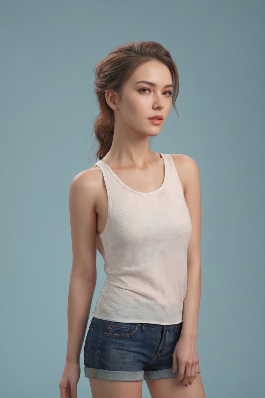 Beautiful woman wearing a tanktop ,  professional fashion photoshoot,  hyperrealistic on Tensor.Art