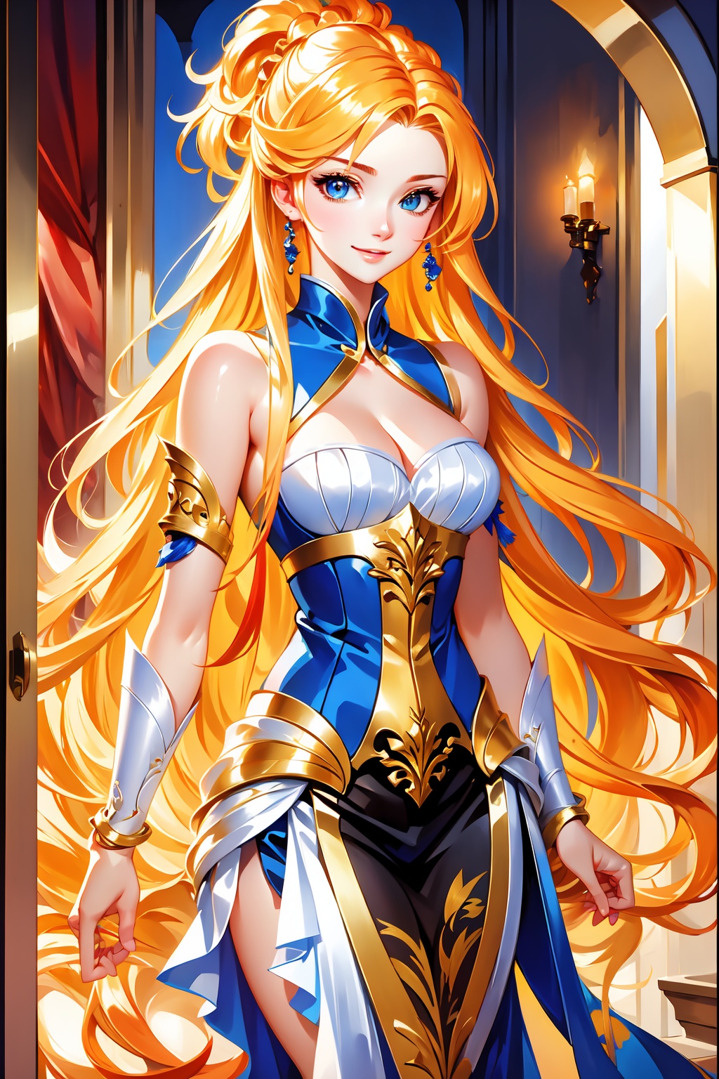 Pretty and beautiful woman. She wears a very expensive golden strapple dress. She is a very badass. Hyperdetailing masterp...