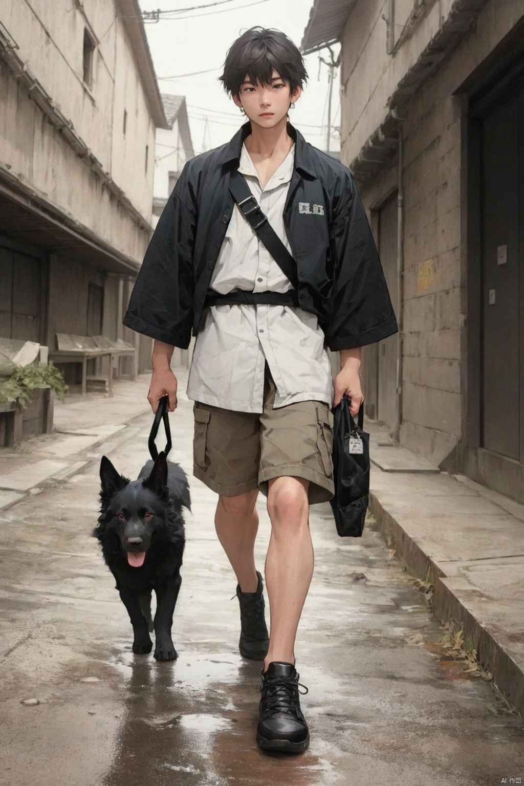 镜头质量：Bestquality,8k,(((masterpiece))),((bestquality)),
镜头位置：(full_body:1.2),solo,
人物：
环境背景：
图像风格：
提示词：, Dog_hei xiong quan