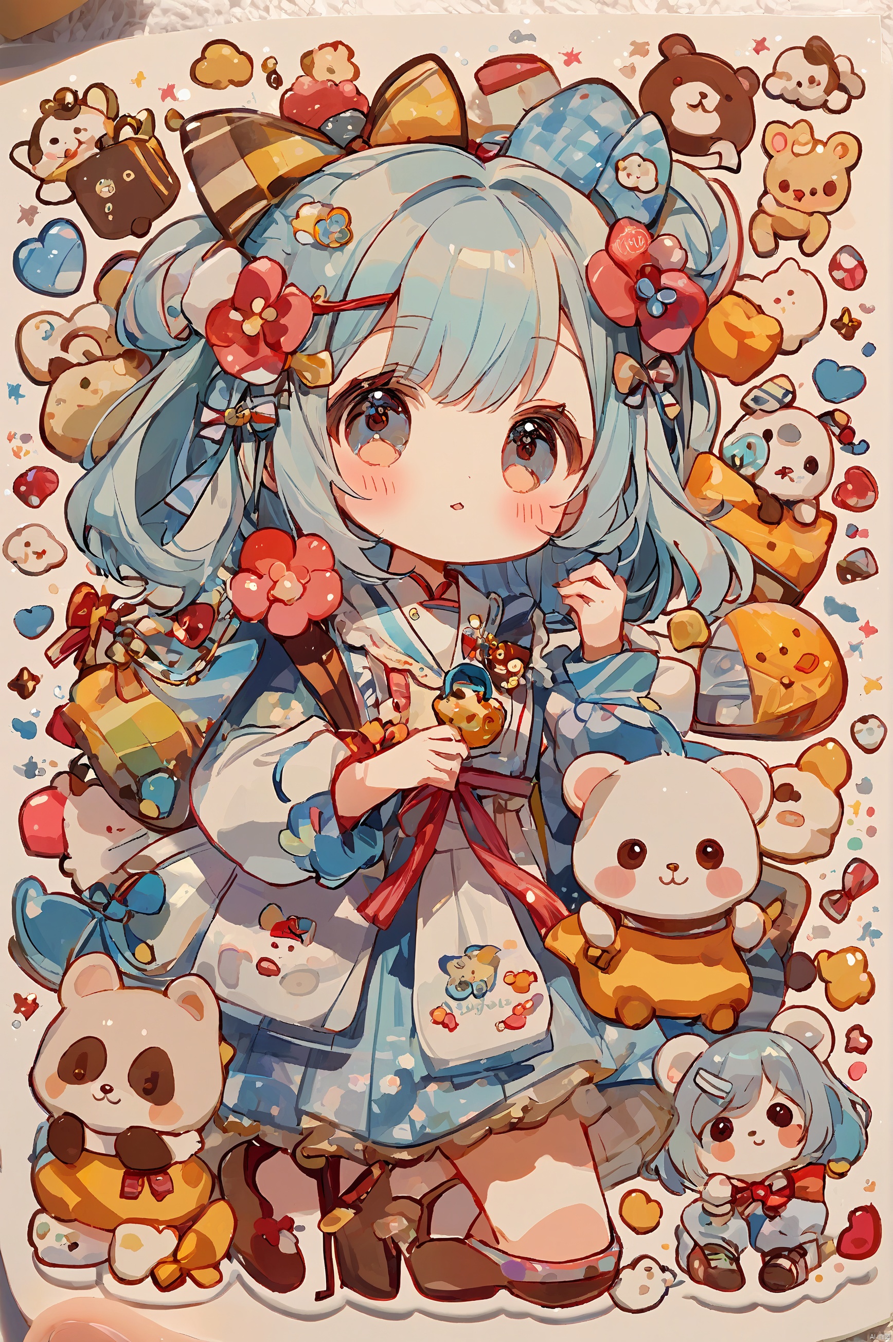 1girl,loli,cute,stickers,masterpiece,best quality,very aesthetic,extremely detailed
