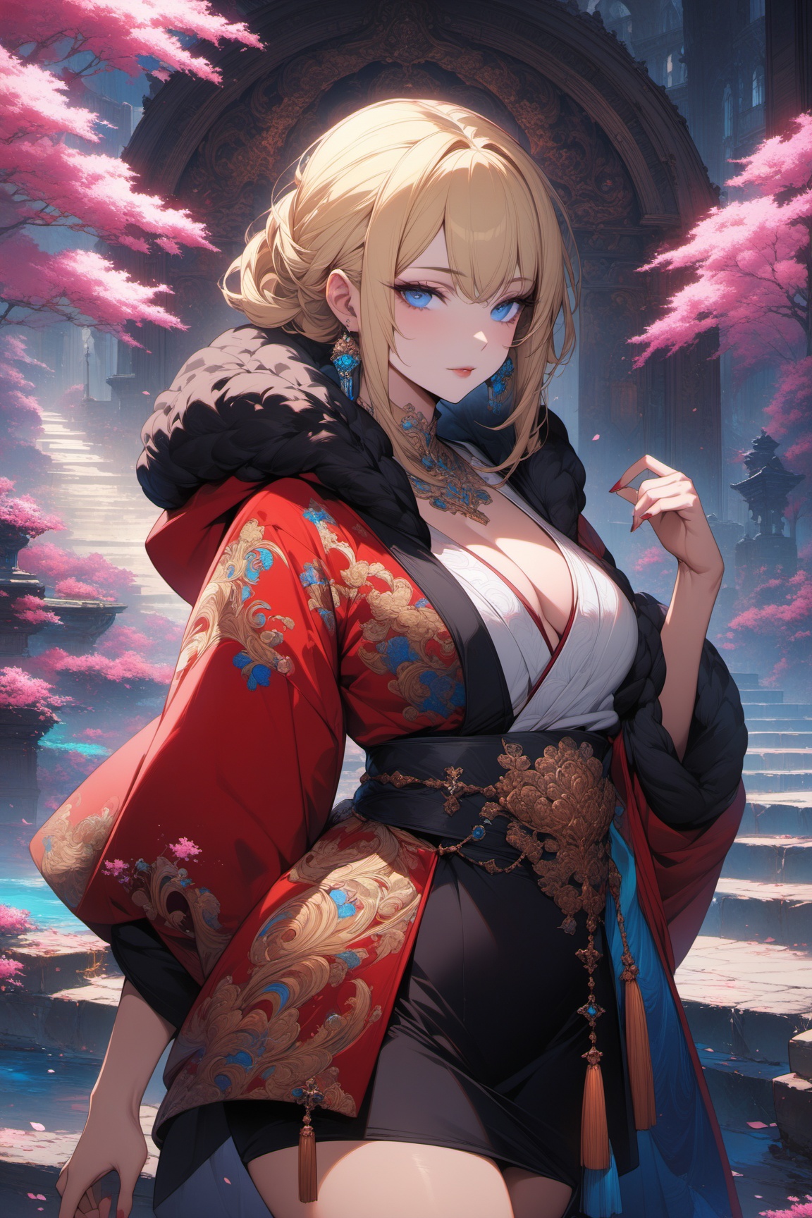 seductive,  mature woman with blonde hair,  and blue eyes on Tensor.Art