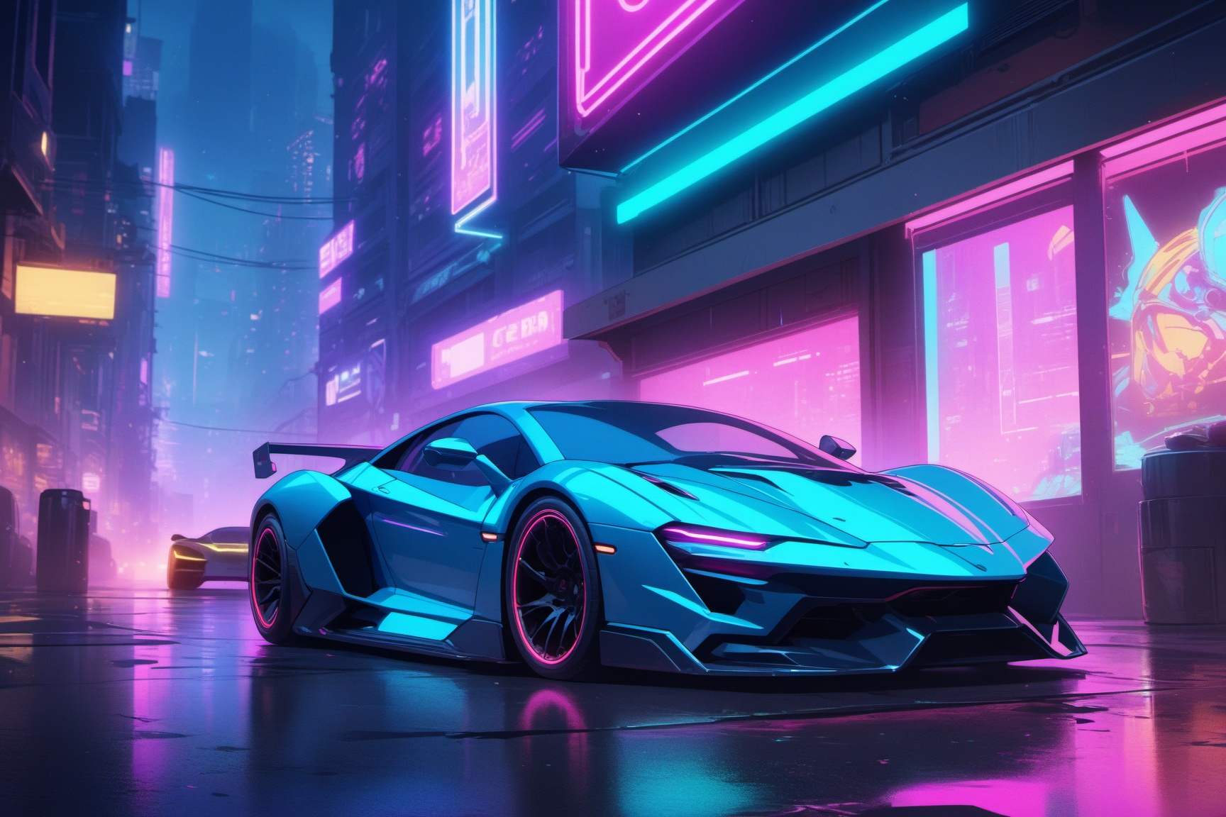 Cyberpunk,  neon lights,  super car on Tensor.Art