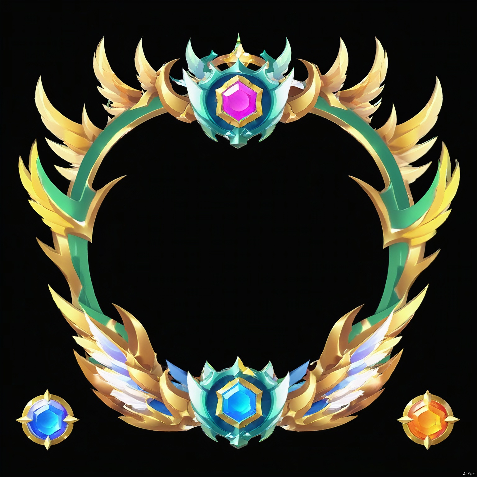 Game type, round frame, gems, wings