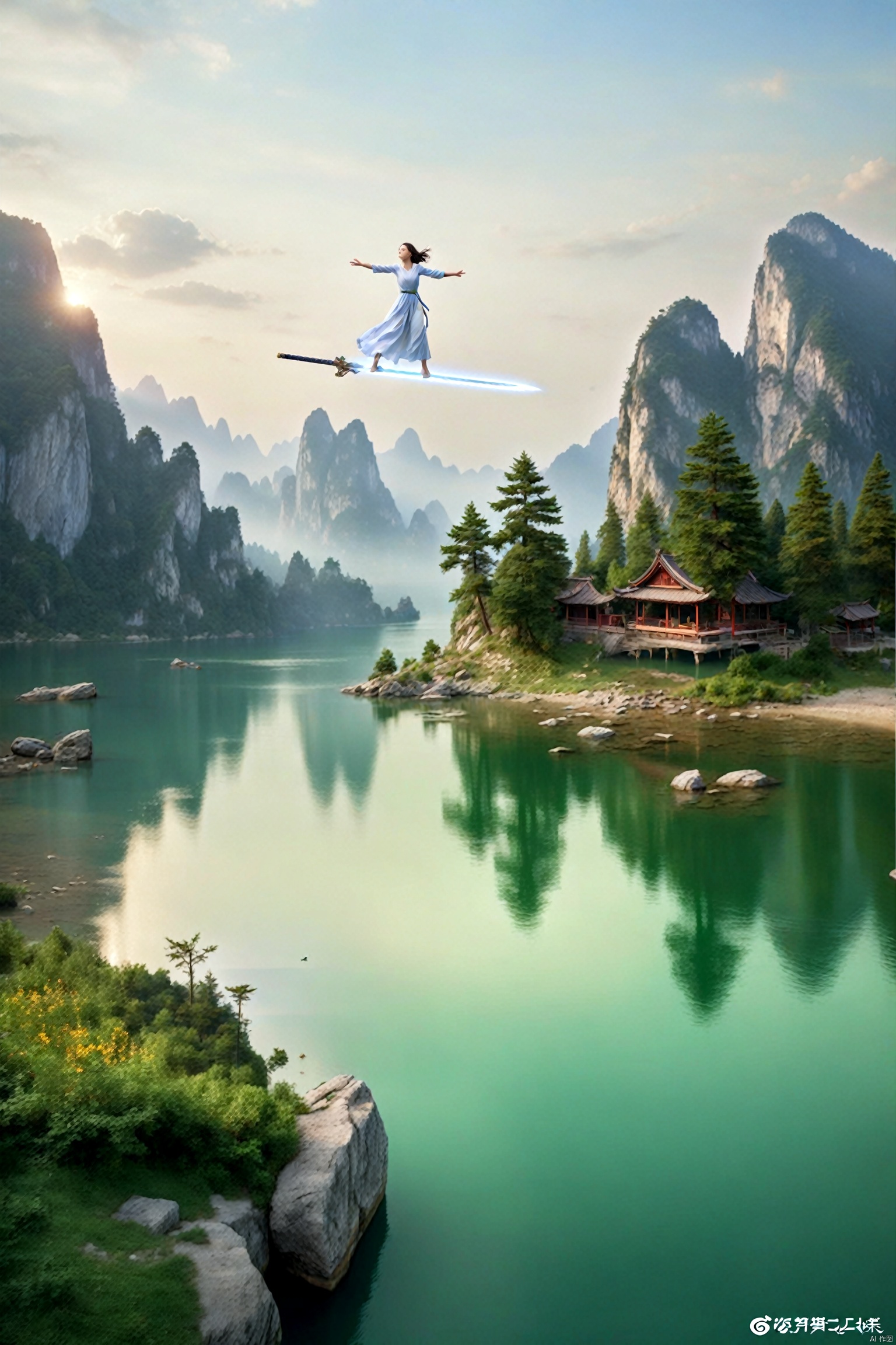  absurdres,incredibly absurdres,reality,realistic,full_shot, yujianshu_Float in the air_sword