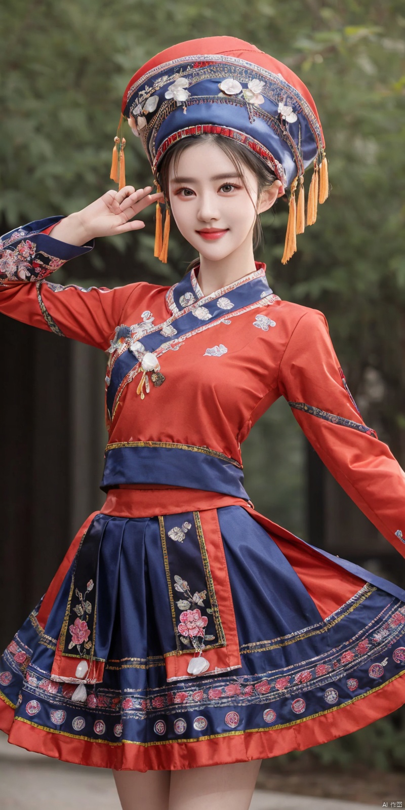  (Good structure), DSLR Quality,Depth of field ,looking_at_viewer,Dynamic pose, , kind smile,1girl ,
huangzu, 1girl, solo, traditional clothes, hat, standing, long sleeves, skirt, liuyifei