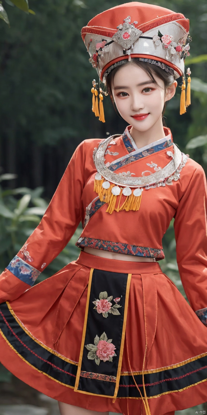  (Good structure), DSLR Quality,Depth of field ,looking_at_viewer,Dynamic pose, , kind smile,1girl ,
huangzu, 1girl, solo, traditional clothes, hat, standing, long sleeves, skirt, liuyifei