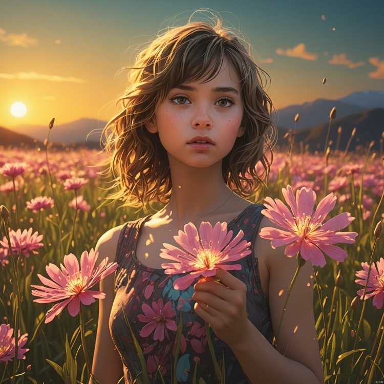 1girl,Authenticity,

magical radiance, Concept art,
fractal, colorful, depth of field , vivid colors, 
﻿
Ink illustration, 
bioluminescent pink flower, Flower Sea,
Jelly petals,
Grassland,
magical radiance, Concept art,depth of fieldm, realistic, cinematic lighting, soft shadows,fractal, colorful, depth of field , vivid colors, volumetric lighting, ink stains, ink splatters, ink runs, ink spots, faded ink linquivera
