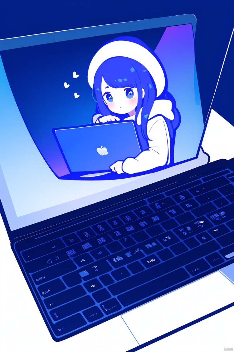  A laptop with a cute little girl sitting on the computer screen