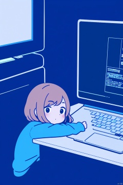  A laptop with a cute little girl sitting on the computer screen