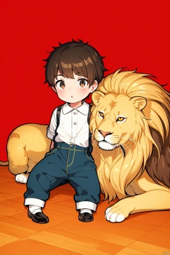  Cute little boy with lion