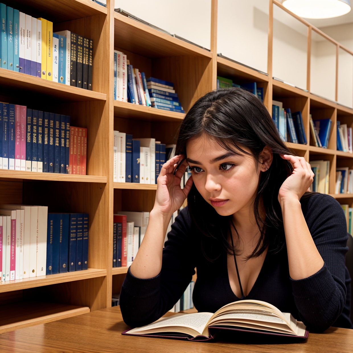 person focuses on study in a bibliotheque on Tensor.Art