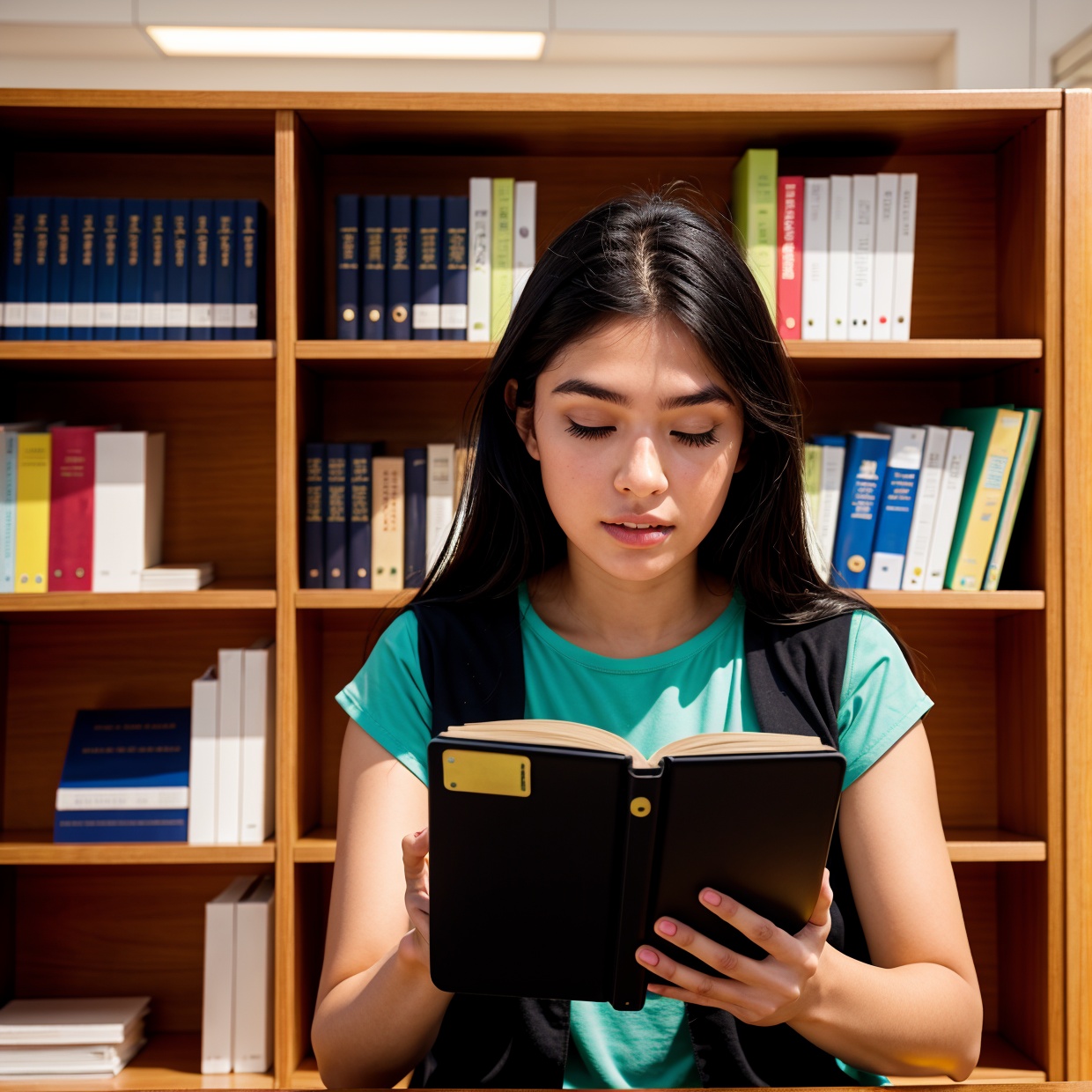 person focuses on study in a bibliotheque on Tensor.Art